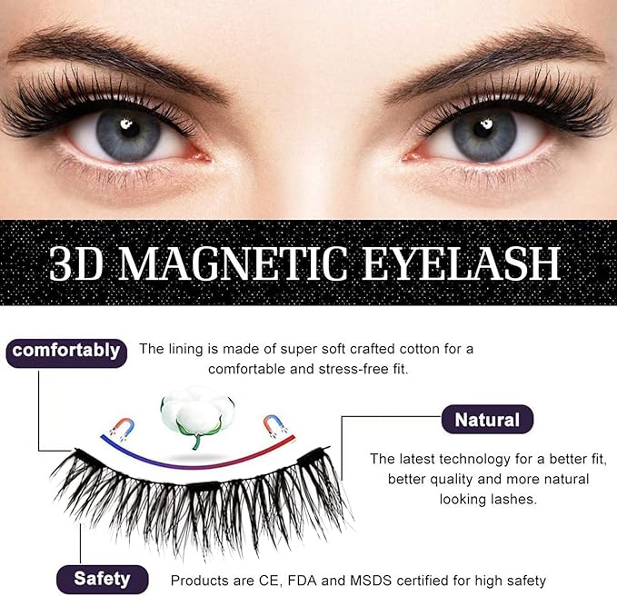 Magnetic Eyelashes Without Eyeliner, Reusable Magnetic Eyelash Kit Dual Magnetic Eyelashes Dual Magnetic Lashes, Magnetic Eyelashes Natural Look Natural and Bushy (16pcs-4pairs）, 16Pieces