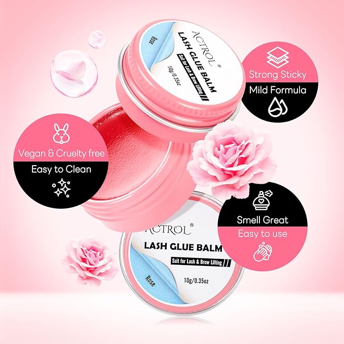 Lash Lift Glue Balm Eyelash Lifting Perm Pink Rose Strong Hold Lash&Brow Perm Glue Balm Brow Adhesive Powerful Sticky Brow Lamination 0.35Oz/10G