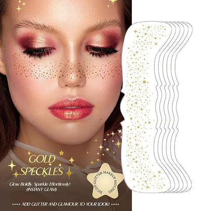 6 Pcs Glitter Freckles Face Tattoo,Waterproof Makeup Patches,Face Glitter Speckles Patches,Glow Up Makeup Patches,Cosmetic Glitter for Face - Cute Glitter Makeup Accessories for Women - Gold