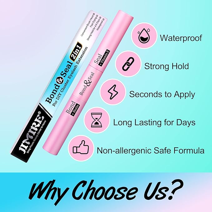 JIMIRE Bond and Seal Lash Glue for Lash Clusters DIY Eyelash Clusters Strong Hold Eyelash Adhesive 10ml 2 in 1 Waterproof Lash Glue for DIY Eyelash Extensions at Home