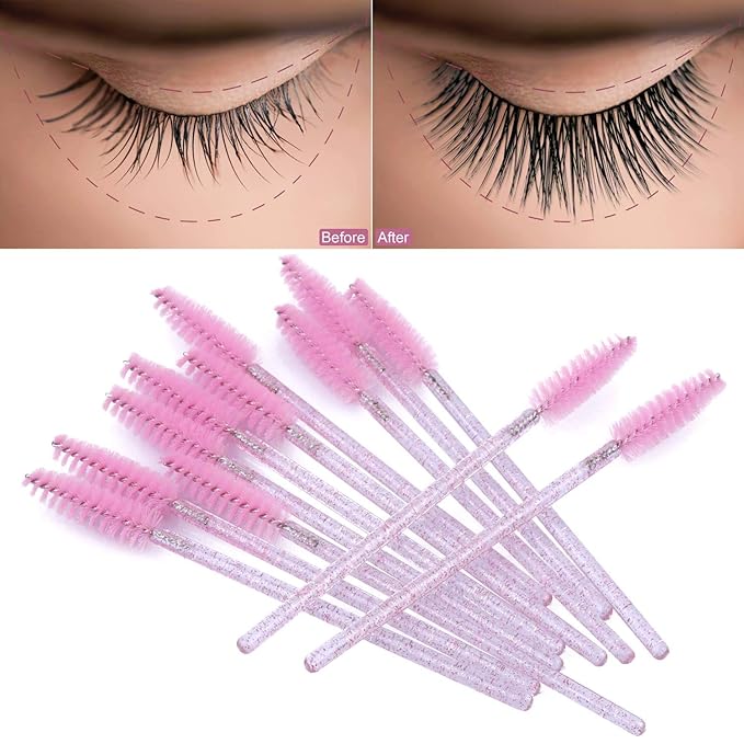 Tbestmax 1000 Disposable Mascara Wands Eyelash Brush Spoolies for Eyebrow Eye Lash Extension Pink