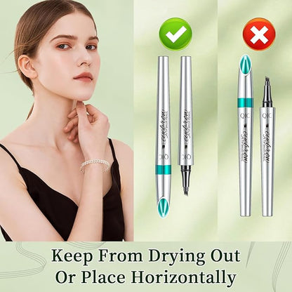Microblading Eyebrow Pen,QIC Eyebrow 4 Tip Brow Pencil,Long-Lasting Natural Eyebrow Hair,Waterproof Magic Eyebrow Pencil Eyebrow Brush(Dark Brown)