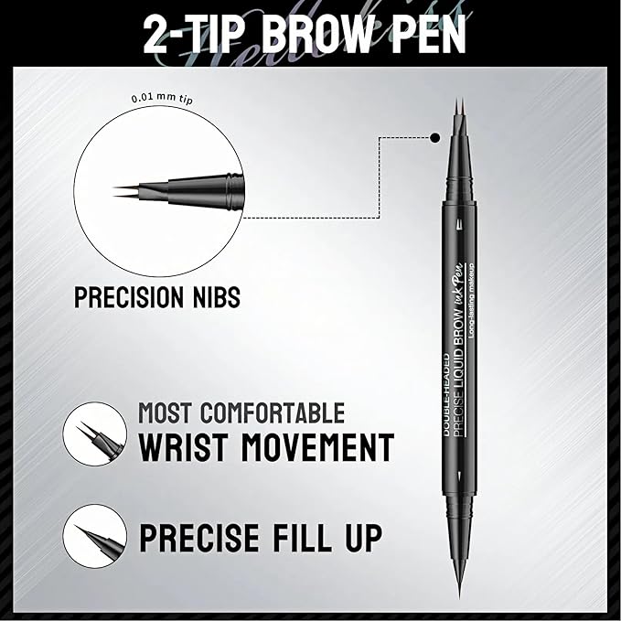 Eyebrow Pencil Brow Pen - 2-Pack 2-IN-1 Dual-Ended Eye Brow Pencils 2-Fork-Tip Microblading Eyebrow Pen for Women Waterproof Eyebrow Pen with Brow Brushes Dark Brown ＆ Black Brown