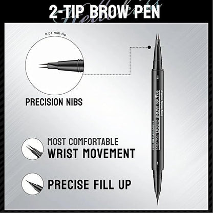 Eyebrow Pencil Brow Pen - 2-Pack 2-IN-1 Dual-Ended Eye Brow Pencils 2-Fork-Tip Microblading Eyebrow Pen for Women Waterproof Eyebrow Pen with Brow Brushes Dark Brown ＆ Black Brown