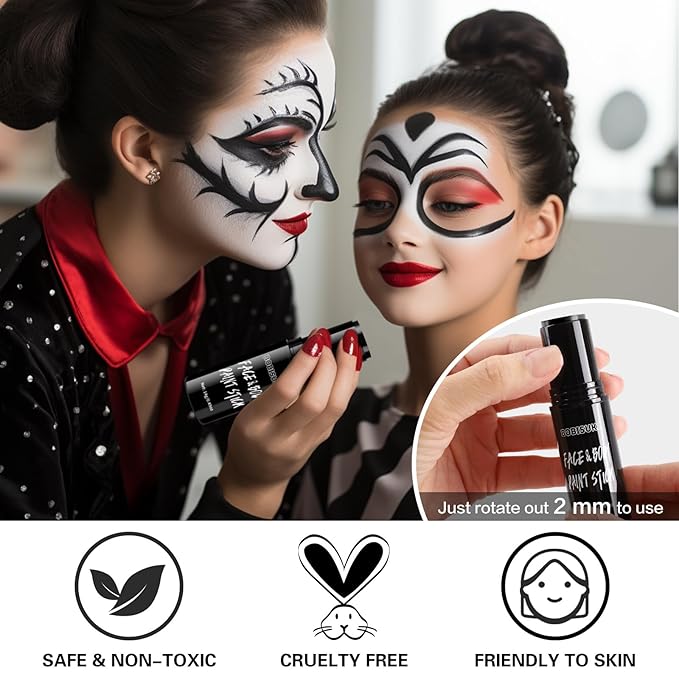 BOBISUKA Black Face Body Paint Stick Eye Black Sticks for Football Baseball Softball Water Based Face Painting Kit Quick Drying Foundation Makeup for Halloween Skeleton Skull Cosplay SFX Costume Party