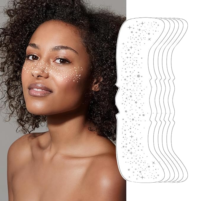 6 Pcs Glitter Freckles Face Tattoo,Waterproof Makeup Patches -Sliver-Face Glitter Speckles Patches,Glow Up Makeup Patches,Cosmetic Glitter for Face - Cute Glitter Makeup Accessories for Women