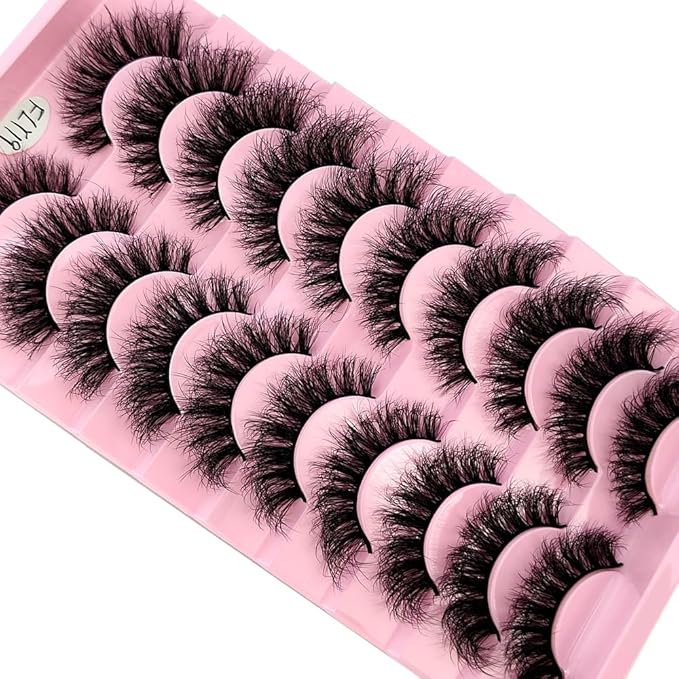 HBZGTLAD New 10 Pairs 3D Mink Lashes False Eyelashes Handmade Wispy Fluffy Long Lashes Natural Eye Makeup Tools Eye Lashes(Fly-19)
