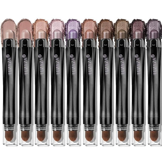 10PCS Eyeshadow Stick,Shimmer And Matte Brown Metallic Cream Eyeshadow Pencil Crayon with Smudge-proof & Waterproof, Eye Brightener Stick, Ideal Gift for Women - Lilac Brown