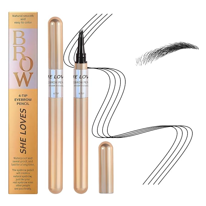 Magic Eyebrow Pencil, 2024 New 3D Microblading Waterproof Eyebrow Pencil, Natural Makeup Fine Stroke Magic Eyebrow Pencil with 4 Micro-Fork Tip for Women(Black)