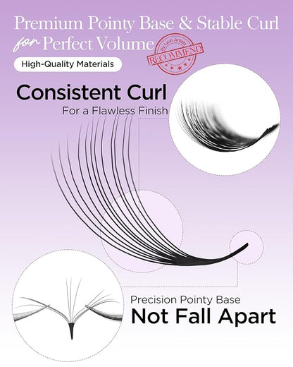 BEYELIAN Premade Lash Fans, 320 Fans Pre Made Fans Volume Lash Extensions 3D 6D 8D 10D 12D 20D 0.07 C/D Curl Save Time Eyelash Extensions for Professional Salon, 8-15mm MIX Easy to Use (12D-0.07-D)