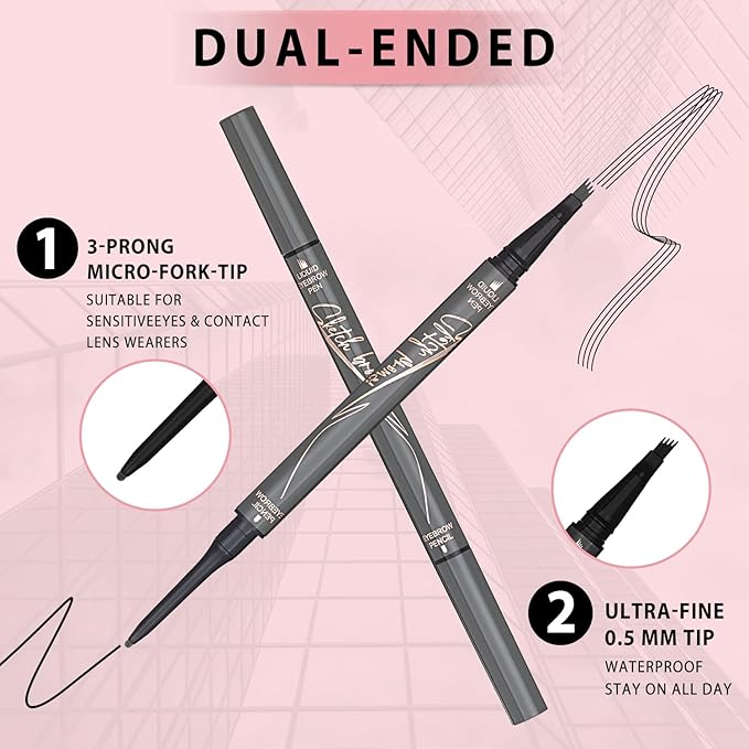 4 Tiped Microblading Eyebrow Pen 2 in 1 Waterproof Eyebrow Pencil Waterproof Eyebrow Kit Double Head Brown Eyebrows Eyebrow Microblading Pen natural Long-Lasting