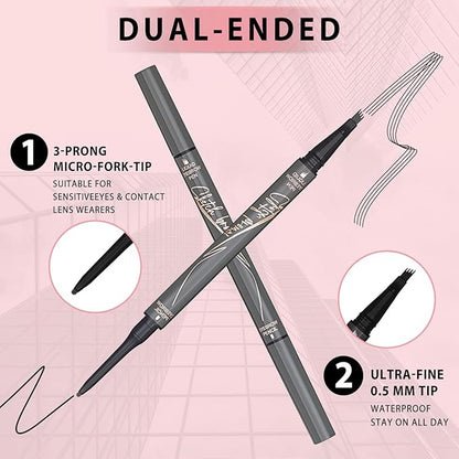 4 Tiped Microblading Eyebrow Pen 2 in 1 Waterproof Eyebrow Pencil Waterproof Eyebrow Kit Double Head Brown Eyebrows Eyebrow Microblading Pen natural Long-Lasting