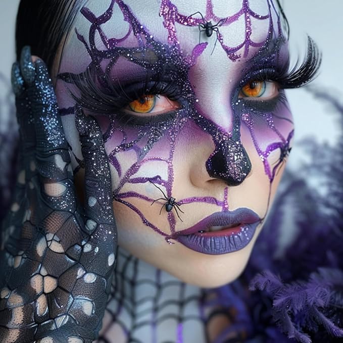 BOBISUKA Halloween Spider Face Body Paint Kit, With Oil Based Black Purple Face Painting + Eyelash, Non-Toxic for Women Adults Cosplay Stage SFX Makeup
