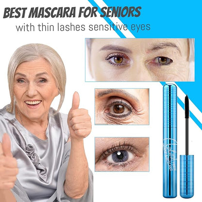 Mascara for Older Women 60 Plus, Mascara for Seniors with Thinning Lashes, Hypoallergenic Sensitive Eyes, Black Volume and Length, Waterproof Smudge Proof (2pc)