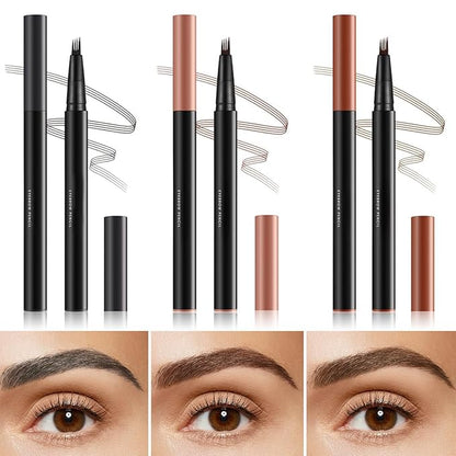 Magic Eyebrow Pencil 4-Tip, 3D Waterproof Sweat-proof Microblading Eyebrow Pencil Contouring Pen with 4 Fork, Long Lasting Eyebrow Microblade Eyebrow Pencil (Light Brown)