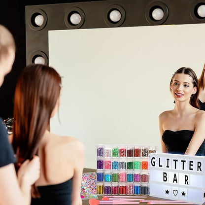 Maxdot The Glitter Bar Kit for Women Cinema Lightbox with Letters and Numbers 32 Colors Glitter Gem Stickers 2774pcs Gem Stickers Brushes for Girls Make Up Wedding Birthday Hen Holiday Party Gifts