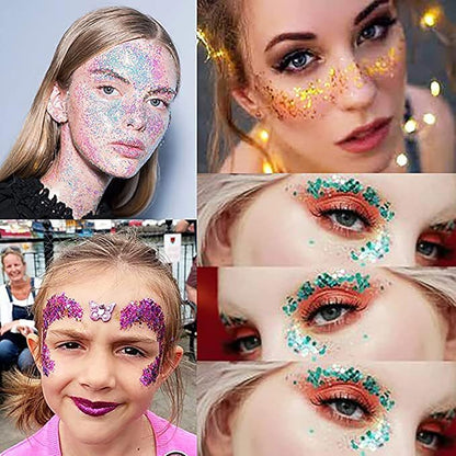 Rose Flower Christmas Chunky Glitter, 5 Boxes Mixes Sequins 3D Holographic Iridescent Theme Festival, Snowflakes, Santa Claus, Tree Craft, Santa Claus Decorate for DIY Arts Face Hair Body Nail