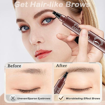 Eyebrow Contouring Pen, 2025 New Upgraded Waterproof Eyebrow Pen with 4-Prong Micro-Fork-Tip Applicator, Liquid Eyebrow Pen for Women Creates Natural Looking Brows Effortlessly, Red