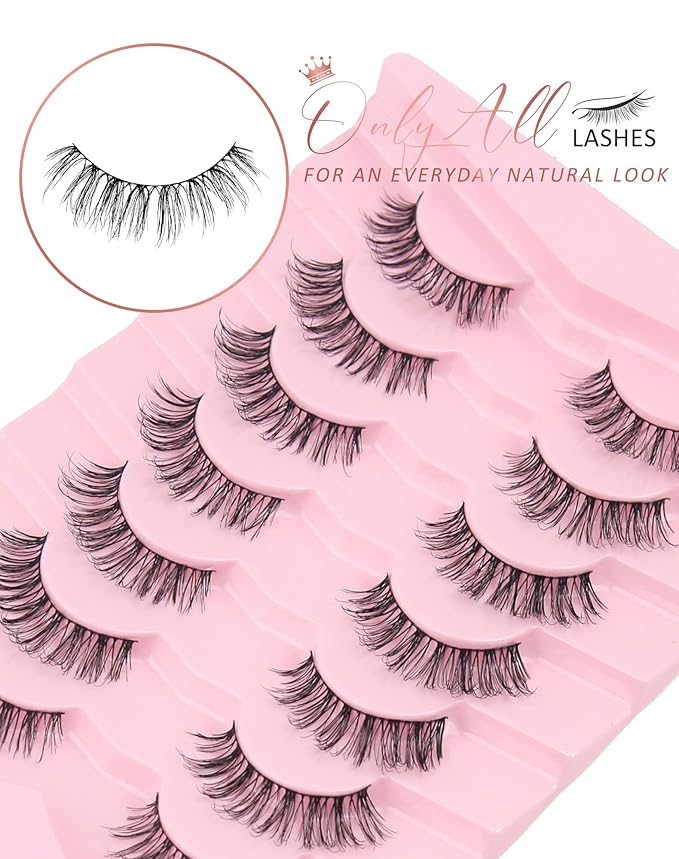 Onlyall Natural Lashes Wispy Lashes Natural Look False Eyelashes Natural Flared Eyelashes False Eye Lashes Soft Fluffy Lashes 7 Pairs T01
