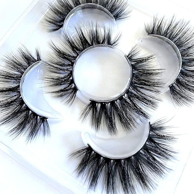 Sunniess False Eyelashes 8D Faux Mink Lashes 100% Handmade Reusable Natural Look Fake Eye lashes Cat-Eye Fluffy Wispy Lashes Dramatic Long Thick Volume Soft Lashes Packs