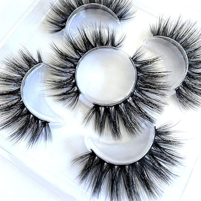 Sunniess False Eyelashes 8D Faux Mink Lashes 100% Handmade Reusable Natural Look Fake Eye lashes Cat-Eye Fluffy Wispy Lashes Dramatic Long Thick Volume Soft Lashes Packs