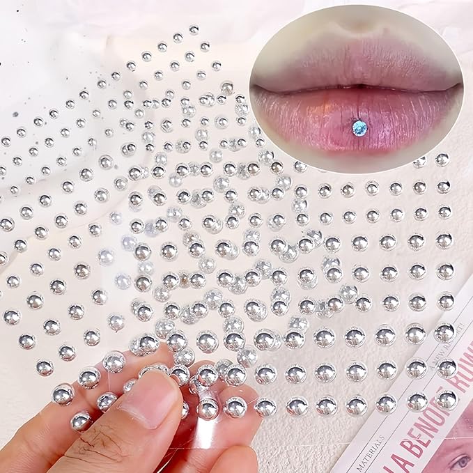 660pcs Sliver Face Gem Rhinestones Stickers Fake Lip Nails Stickers Fake Nose Stud Eyebrow Ear Stud Non Piercing Earring Studs Silver Belly Button Jewelry Gothic Cool Punk Y2K Makeup for Women Men