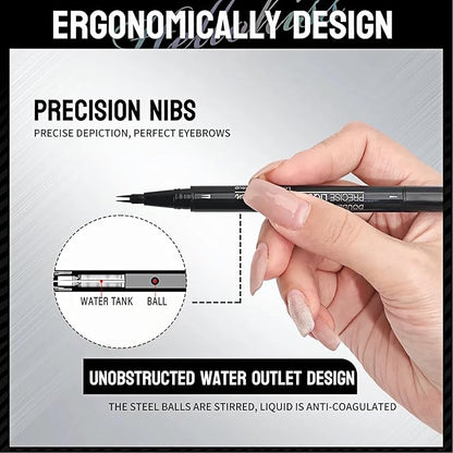 Eyebrow Pencil Brow Pen - 2-Pack 2-IN-1 Dual-Ended Eye Brow Pencils 2-Fork-Tip Microblading Eyebrow Pen for Women Waterproof Eyebrow Pen with Brow Brushes Dark Brown ＆ Black Brown
