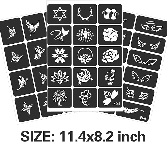 24 Sheets Tattoo Stencils for Kids Teens Adults, Henna Tattoo Stencil Kit, 400pcs Tattoos Design, Tattoo Stencil for Real Tattoos, Airbrush Tattoo Stencils, Henna Stencil for Face Hand Finger