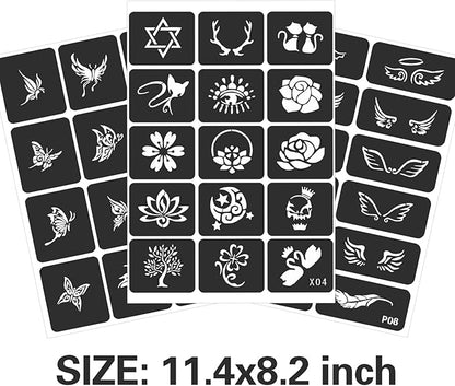 24 Sheets Tattoo Stencils for Kids Teens Adults, Henna Tattoo Stencil Kit, 400pcs Tattoos Design, Tattoo Stencil for Real Tattoos, Airbrush Tattoo Stencils, Henna Stencil for Face Hand Finger