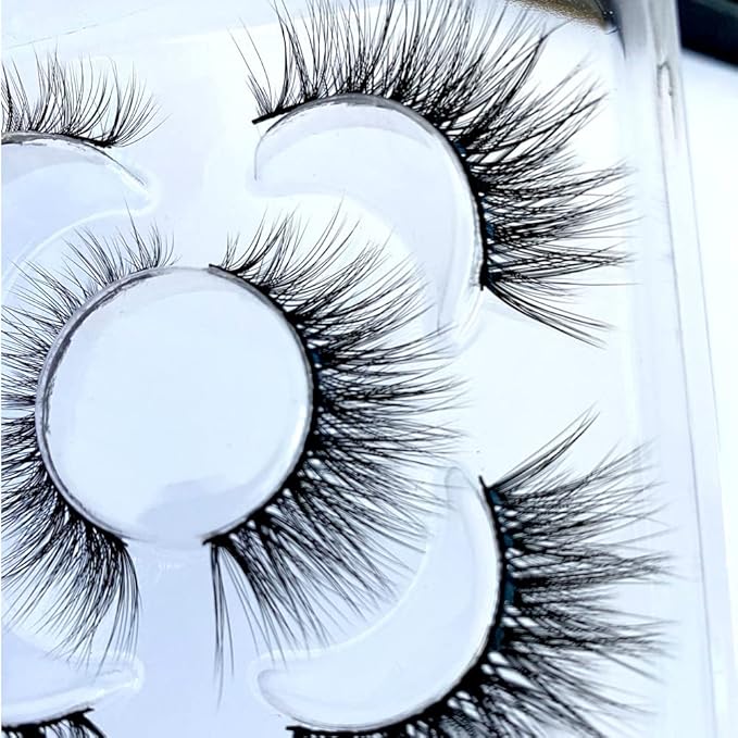 Sunniess False Eyelashes 8D Faux Mink Lashes 100% Handmade Reusable Natural Look Fake Eye lashes Cat-Eye Fluffy Wispy Lashes Dramatic Long Thick Volume Soft Lashes Packs