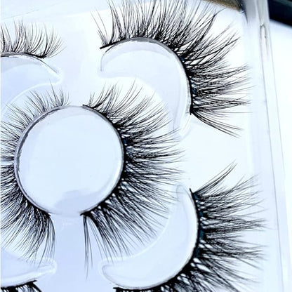 Sunniess False Eyelashes 8D Faux Mink Lashes 100% Handmade Reusable Natural Look Fake Eye lashes Cat-Eye Fluffy Wispy Lashes Dramatic Long Thick Volume Soft Lashes Packs