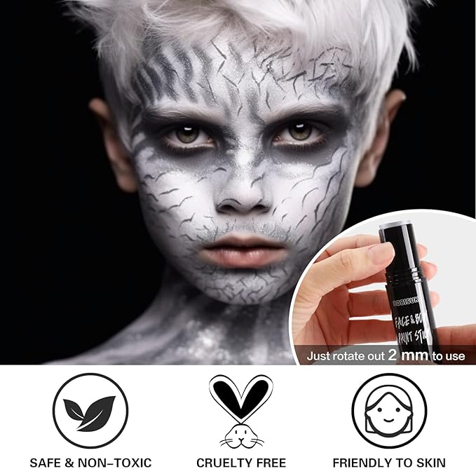 BOBISUKA Silver Face Body Paint Water Based Full Body Paint Sticks Blendable Face Painting Kit Metallic Sliver eye black stick Quick Drying Foundation Makeup for Halloween Cosplay SFX Costume Party
