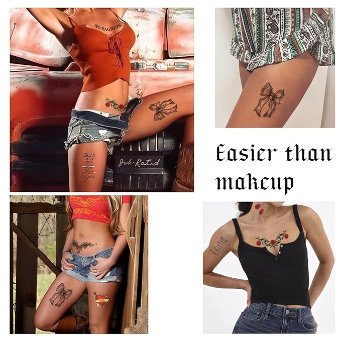 Female White Trash 9-Pack Temporary Tattoos for Halloween & Costumes – Realistic Fake Hickeys, Tramp Stamp Designs, Hillbilly Party Attire (Easy Waterproof Fake Tattoos)