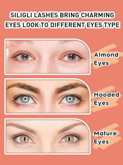 Natural Cat Eyelashes False Lashes Wispy 14mm False Eyelashes Natural Look 0.1MM Thin Band Strip Lashes Pack C Curl Fake Eyelashes Wispy Cat Eye Lashes 3D Volume Siligli Lashes 7 Pair