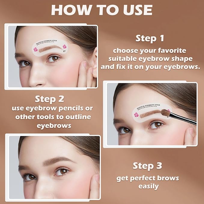 Eyebrow Stamp Stencil Kit Eye Brow Stencil Kit Brow Stamp Kit Long Lasting Waterproof Eyebrow Makeup Powder Kit with 24 Reusable Eyebrow Stencils - 03 Skin Color&Brown&Gray Black