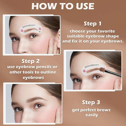 Eyebrow Stamp Stencil Kit Eye Brow Stencil Kit Brow Stamp Kit Long Lasting Waterproof Eyebrow Makeup Powder Kit with 24 Reusable Eyebrow Stencils - 03 Skin Color&Brown&Gray Black