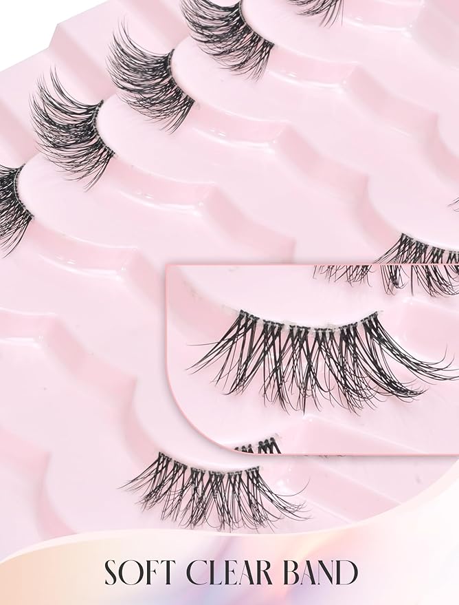 Wispy Half Lashes - Natural Corner Lashes 3/4 False Eyelashes Clear Band W08