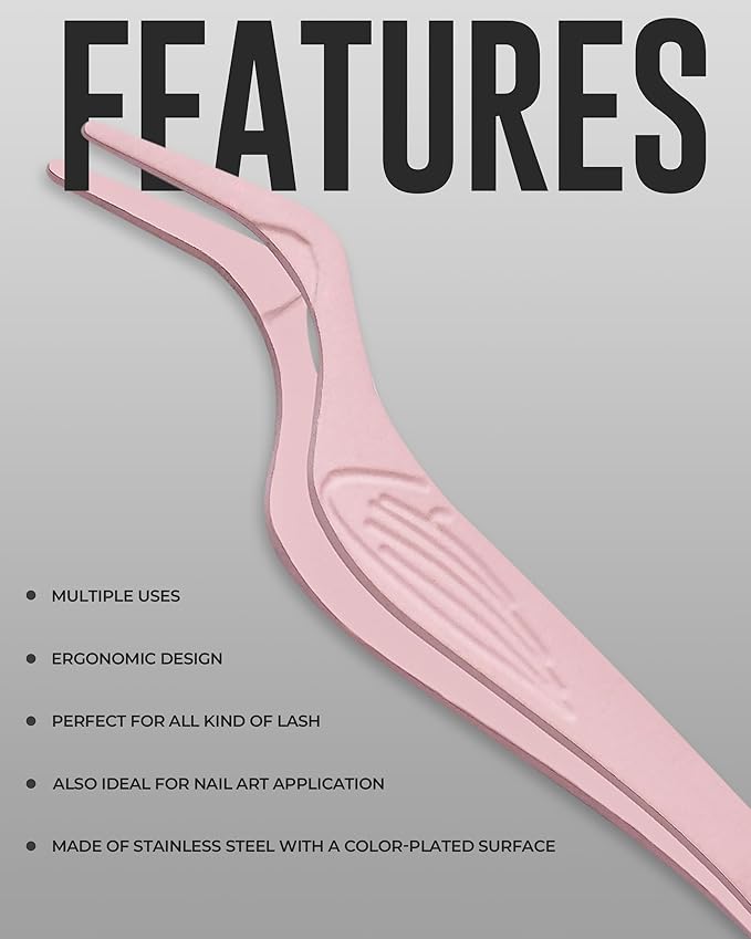 Eyelash Applicator Tool in Leather Case -Best Lash Cluster Applicator-with Stainless Steel Curved Design Lash Applicator Use for Wisps Lashes(Nude)