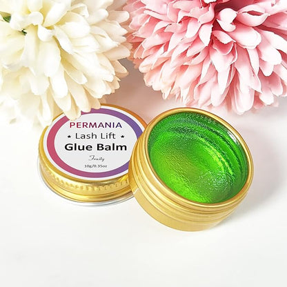 PERMANIA Lash Glue Balm, Eyelash Lifting Adhesives Strong Hold and Perfectly Shaped Eyebrows for Brow Lamination Kit, Lash Lift Balm Bright Colors & Fruity Flavours Fast Drying & Waterproof (Green)