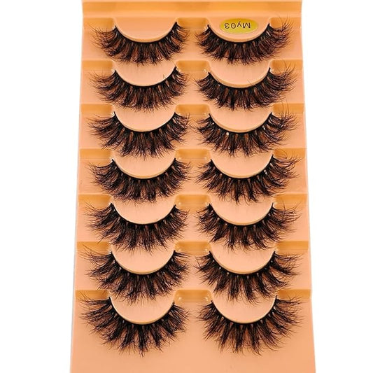 HBZGTLAD NEW 7pairs Cat eye Eyelashes 3D Natural False Lashes 5d Fluffy Soft Cross Manga Lashes Wispy Natural Eyelash Extension Makeup (MY-03)