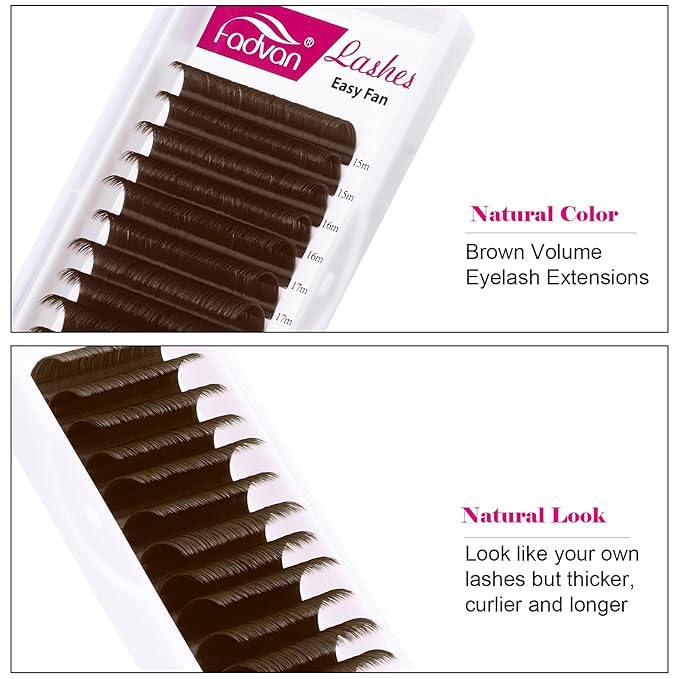 Volume Eyelash Extensions Brown 0.07mm D Curl Color Lashes 15-20mm Mixed Tray Rapid Blooming 3D 4D 5D 6D 8D 10D Russian Volume Lashes Extensions by FADVAN (Brown 0.07-D, 15-20mm)
