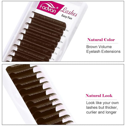 Volume Eyelash Extensions Brown 0.07mm D Curl Color Lashes 15-20mm Mixed Tray Rapid Blooming 3D 4D 5D 6D 8D 10D Russian Volume Lashes Extensions by FADVAN (Brown 0.07-D, 15-20mm)