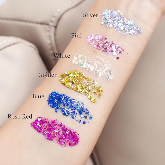 Long Lasting White Body Glitter Holographic Sparkling Cosmetic Grade Chunky Glitter for Face Hair (White)
