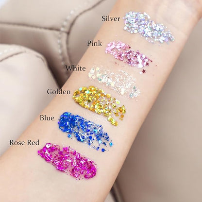 Long Lasting Silver Body Glitter Holographic Sparkling Cosmetic Grade Chunky Glitter for Face Hair (Silver)