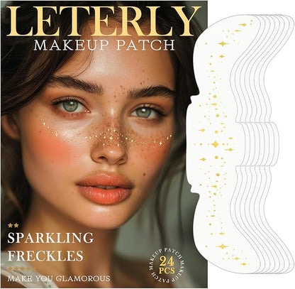 24 Pcs Glitter Freckles Face Tattoo,Gold Face Glitter Makeup Patches Cute Sparkle Freckles Patches Waterproof Makeup Speckles for Face Accessories for Women Girls