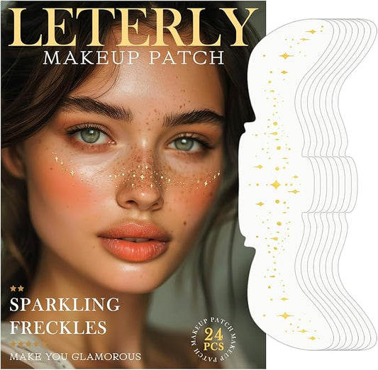 24 Pcs Glitter Freckles Face Tattoo,Gold Face Glitter Makeup Patches Cute Sparkle Freckles Patches Waterproof Makeup Speckles for Face Accessories for Women Girls