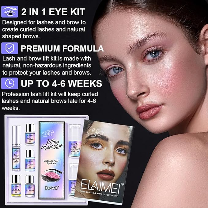 Lash Lift Kit, Brow Color Kit, Professional Eyelash and Eyebrow Perm Kit for Salon & Home Use, Natural Curling, Waterproof, Black, Lasts For 4-6 Weeks, Instruction Manual Include (SET A)