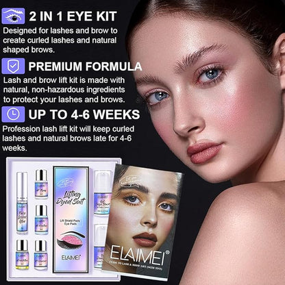 Lash Lift Kit, Brow Color Kit, Professional Eyelash and Eyebrow Perm Kit for Salon & Home Use, Natural Curling, Waterproof, Black, Lasts For 4-6 Weeks, Instruction Manual Include (SET A)