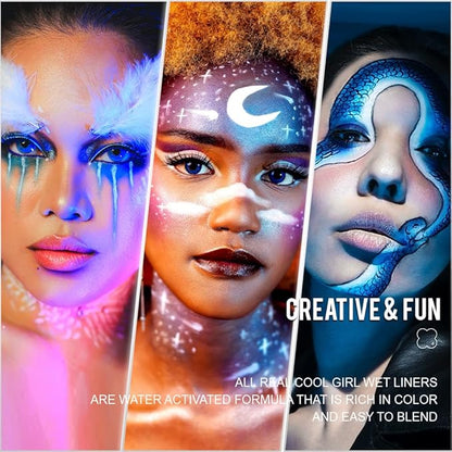 RCG Water Activate Eyeliner - Makeup Artist | Influencers Choice Matte Colorful Wet Liner - Smudge Proof Face Body Paint Skin Safe & Child Friendly - 10 Grams per Container (After Storm - Light Blue)