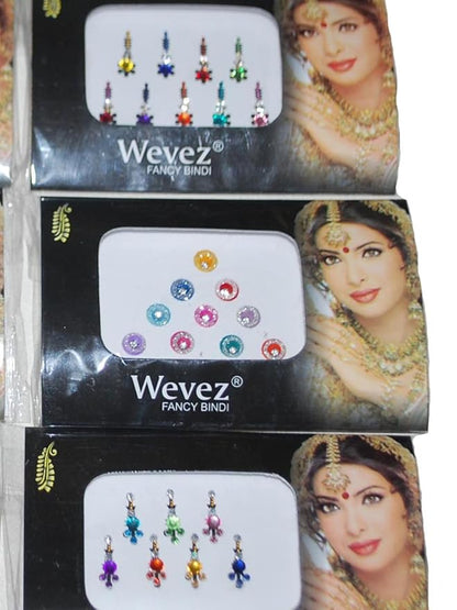 Pack of 6 Multi Color Long Rhinestone Body Glitters Reusable Bindi